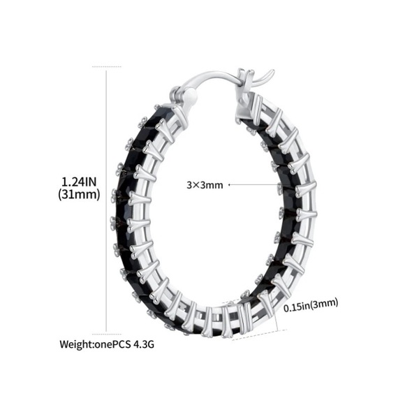 0.16-0.18Ct Princess or Round Eternity Hoop Double Forward Inlay Silver Earrings - Picture 6 of 16